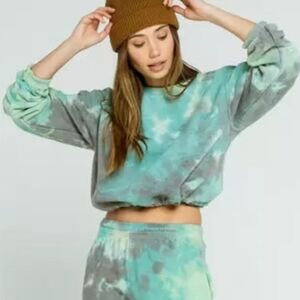 BDG Jeans Urban Outfitters Green Tie Dye Marble Cropped Cinched Waist Sweatshirt